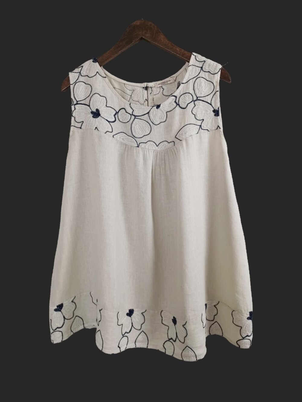 Valentina Naldi Linen Sleeveless Embroidered Tunic Top, 2X